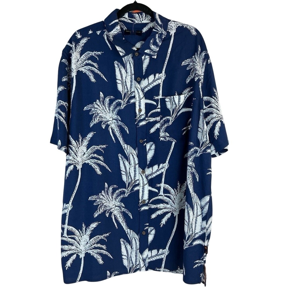 Margaritaville Men's Hawaiian Shirt XXL Blue Palm Tree Tropical Camp Shirt NWT